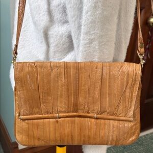 Glsovd Noo  genuine eel skin Tan shoulder/Crossbody bag  Clutch/ removable strap
